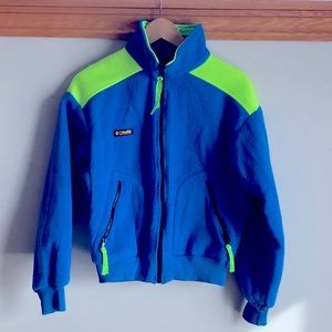 Columbia Vintage zip up fleece blue green 90s Med